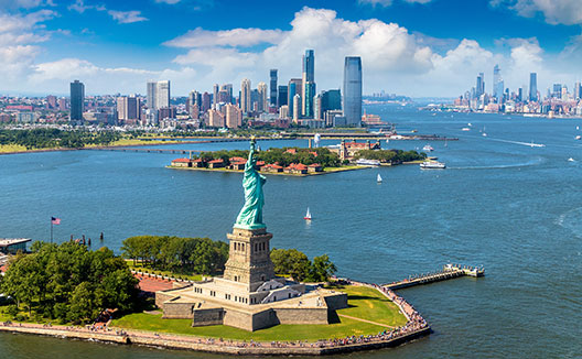 Aerial view of Statue of Liberty on Liberty Island